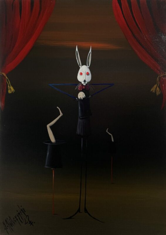 Who let the rabbit in? - a painting by Jarosław Kiełczyński