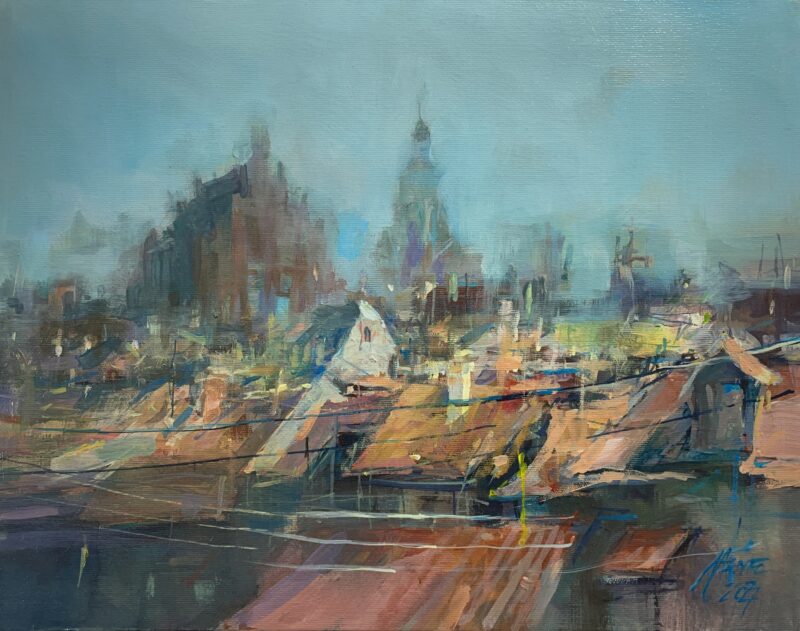 City roofs - a painting by Maciej Szwec