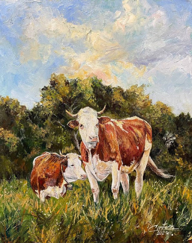 Two cows - a painting by Zbigniew Cortez Zając