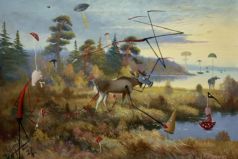 Toadstools hunters - a painting by Jarosław Kiełczyński