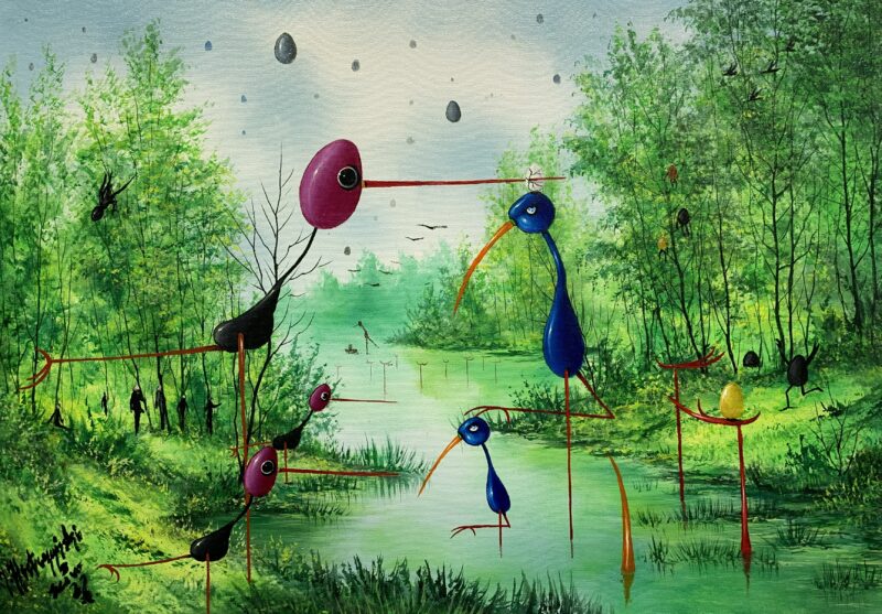 Painful morning chirping - a painting by Jarosław Kiełczyński