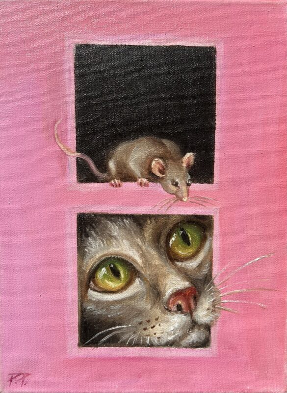 Mouse and cat - a painting by Przemiła Kościelna