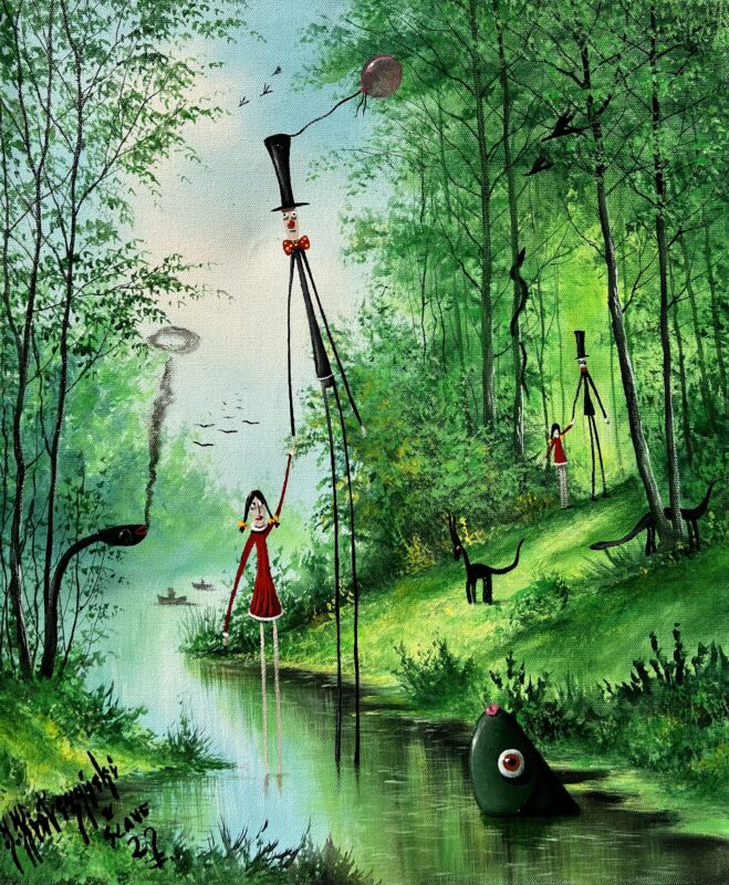 Walk with daddy - a painting by Jarosław Kiełczyński