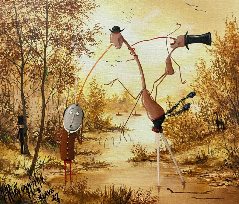 Hunt for eggheads - a painting by Jarosław Kiełczyński