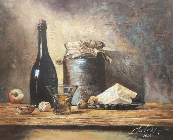 Cheese and wallnuts - a painting by Zbigniew Cortez Zając