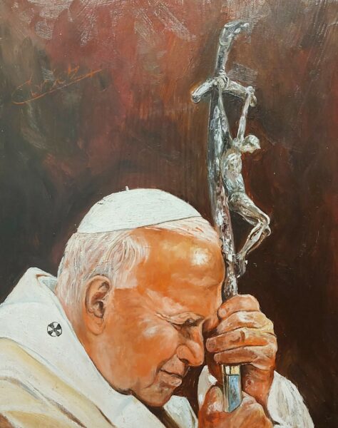 John Paul II with cross - a painting by Zbigniew Cortez Zając