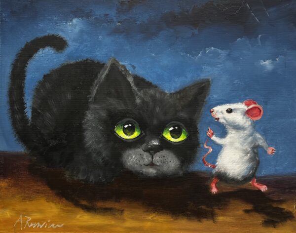 Cat and mouse - a painting by Adam Rawicz