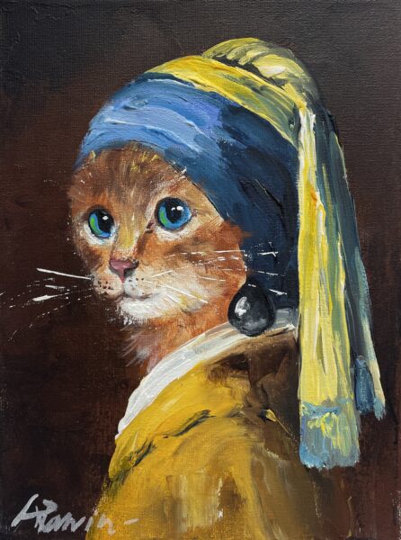 Cat with pearl - a painting by Adam Rawicz