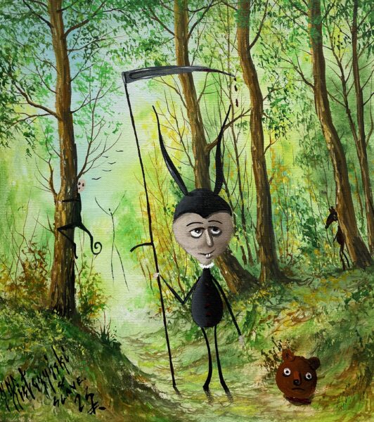Teddy bear killer - a painting by Jarosław Kiełczyński