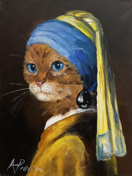 Cat with a Pearl Earring - a painting by Adam Rawicz