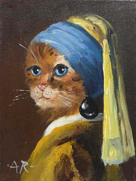 Cat with Pearl Earring - a painting by Adam Rawicz