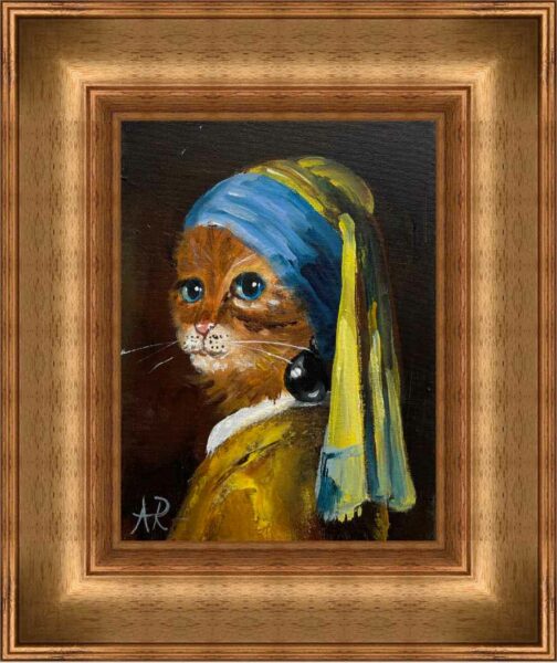 Cat with pearl - a painting by Adam Rawicz