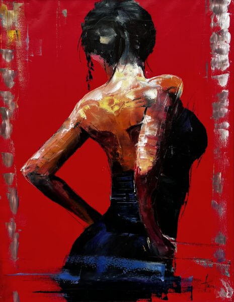 Girl on red - a painting by Alfred Anioł
