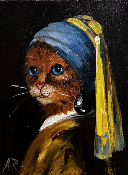 Cat with a pearl - a painting by Adam Rawicz