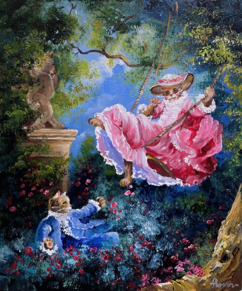 The Swing Fragonard’s cats - a painting by Adam Rawicz