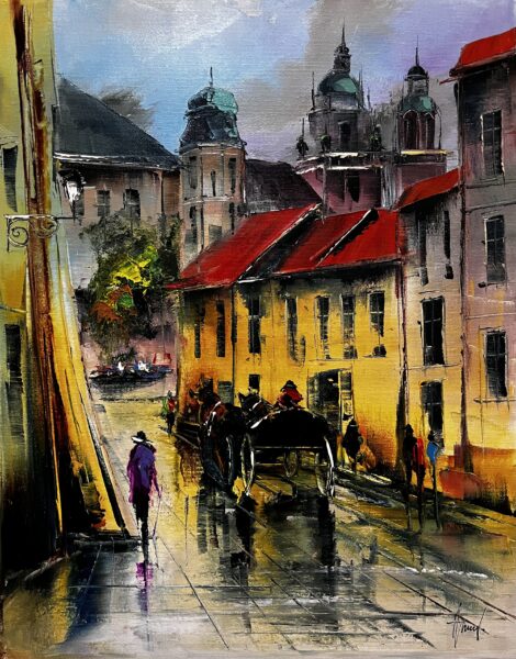 Kanonicza z dorożką - a painting by Alfred Anioł