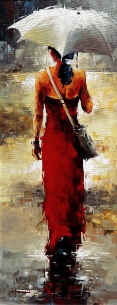 Red dress - a painting by Marian Jesień