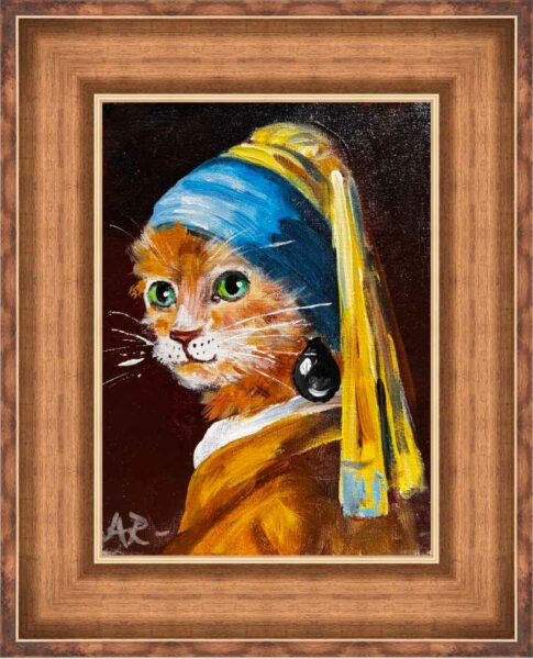 Cat with a pearl earring - a painting by Adam Rawicz