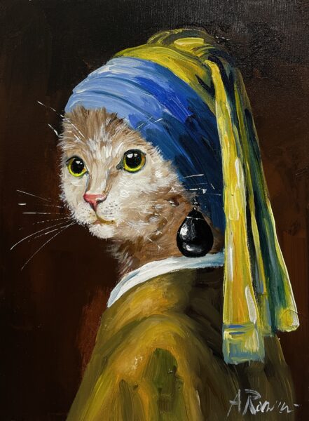 Cat with a Pearl Earring - a painting by Adam Rawicz