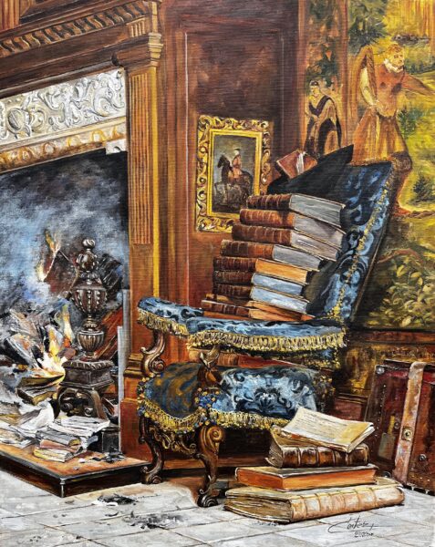 Burned books - a painting by Zbigniew Cortez Zając