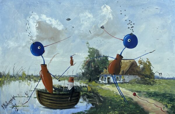 The birds fly away - a painting by Jarosław Kiełczyński