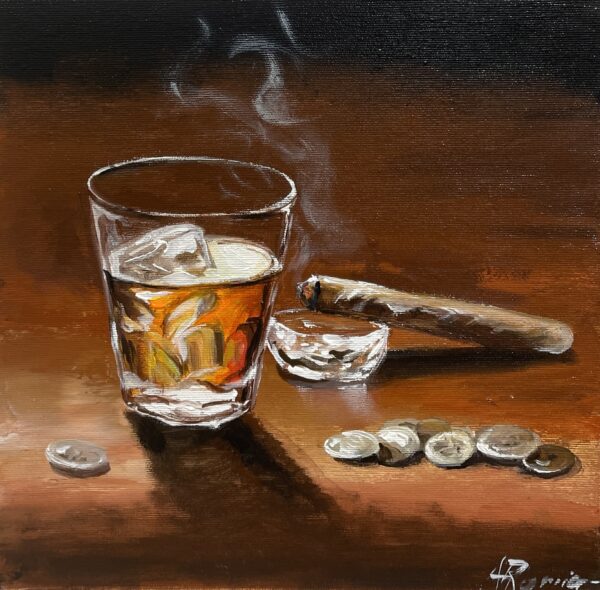 Whisky and cigar - a painting by Adam Rawicz