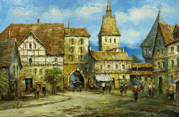 Old town view - a painting by W. Downey