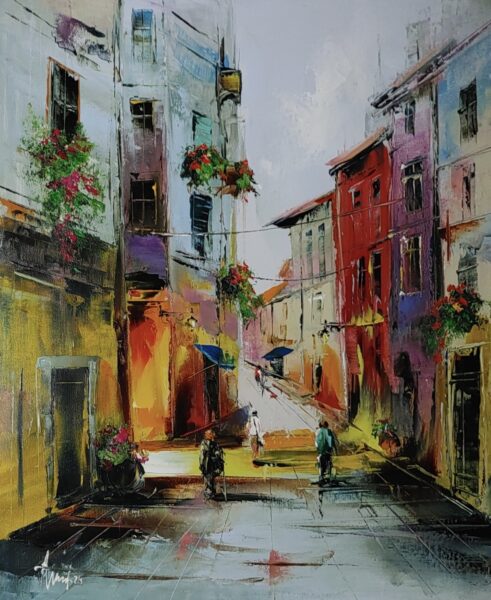 Alley - a painting by Alfred Anioł