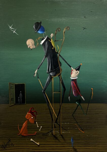 Mr. Balloon and his toys - a painting by Jarosław Kiełczyński