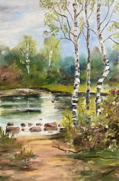 Echoes Beneath the Birch Sky - a painting by European school (XX)