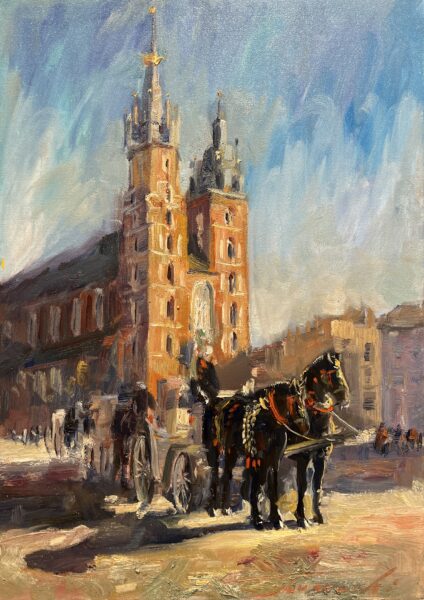 Echoes Beneath the Golden Spires - a painting by Jarosław Tarnowski