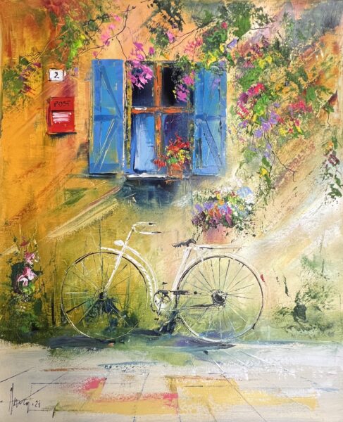 Petals Beneath the Shutters - a painting by Alfred Anioł