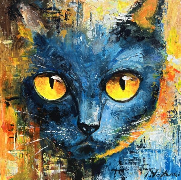 Ember Eyes in Midnight Blue - a painting by Tadeusz Wojtkowski