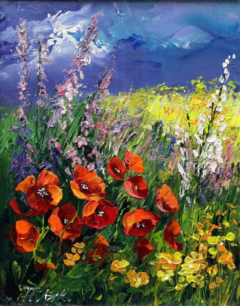 Embers Beneath a Sapphire Sky - a painting by Tadeusz Wojtkowski