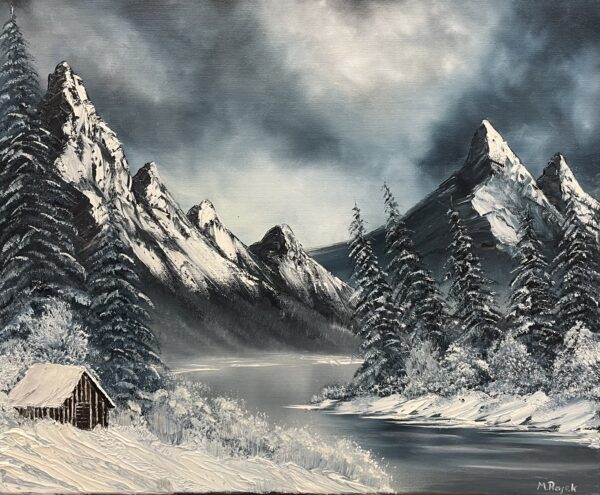 Sanctuary Beneath Silent Peaks - a painting by Marek Rojek