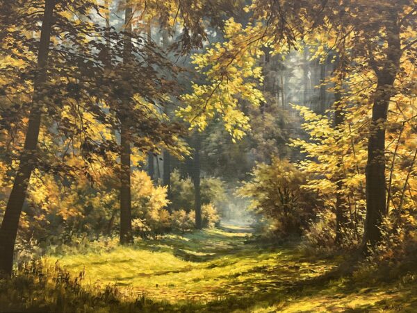 Embers Beneath the Canopy - a painting by Ryszard Michalski