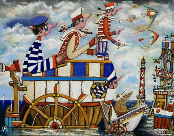 Sometimes we drop in for a coffee - a painting by Artur Płachta