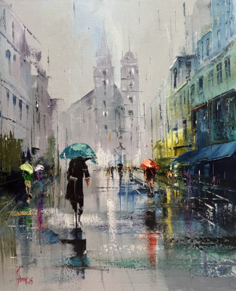 Echoes Beneath a Teal Sky - a painting by Alfred Anioł