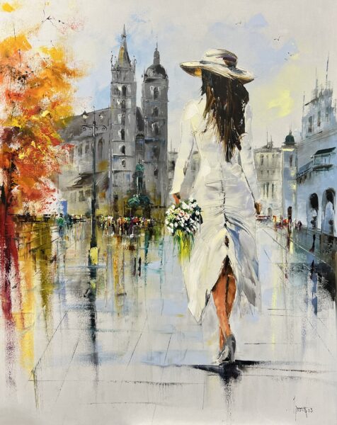 Walk in Kraków - a painting by Alfred Anioł