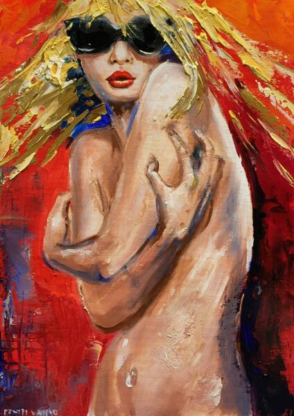 Gold Siren in Crimson Skies - a painting by Pentti Vainio