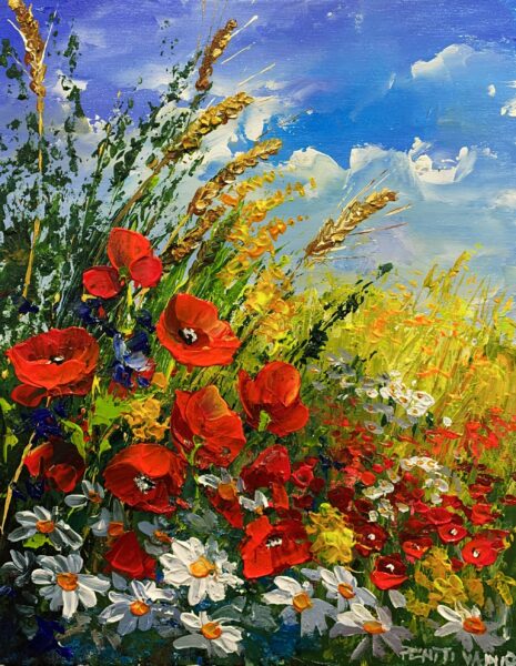 Firelight in the Fields - a painting by Pentti Vainio