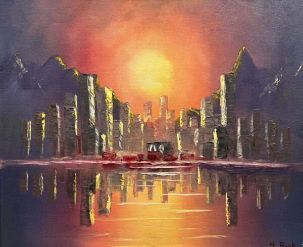 Echoes Beneath the Crimson Sky - a painting by Marek Rojek