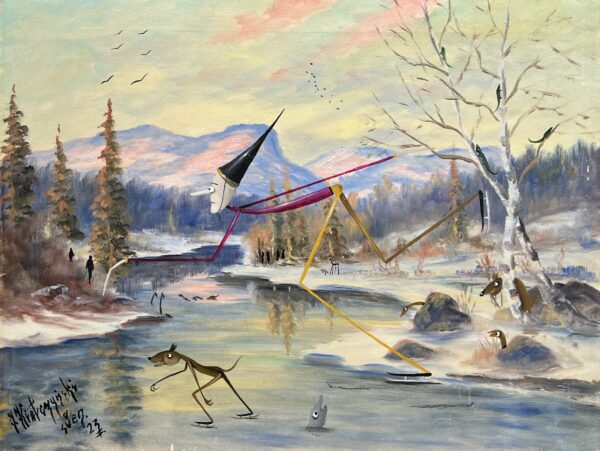 Strings Beneath a Frozen Sky - a painting by Jarosław Kiełczyński