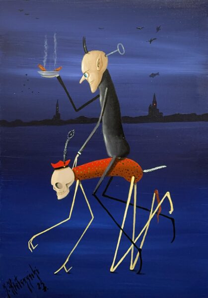 Feast Beneath the Hollow Moon - a painting by Jarosław Kiełczyński