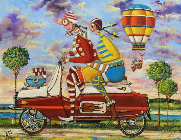 Girls prefer motorcycles - a painting by Artur Płachta