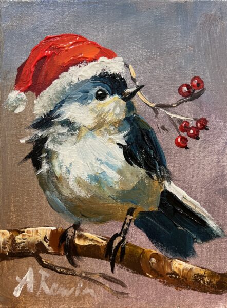 Carol in Crimson and Frost - a painting by Adam Rawicz