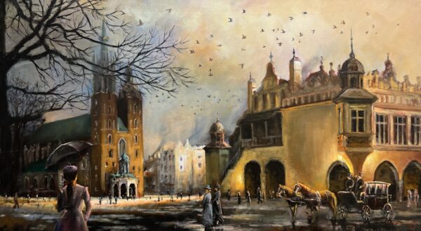 Echoes Beneath the Amber Sky - a painting by Andrzej Kamiński