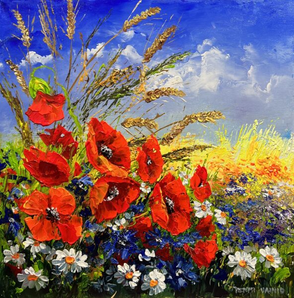 The Field Sings in Crimson - a painting by Pentti Vainio