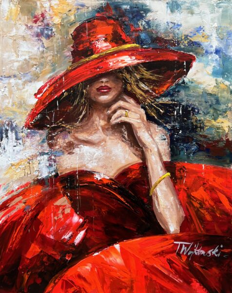 Crimson Veil of Becoming - a painting by Tadeusz Wojtkowski