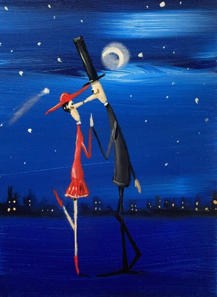 Moonlit Serenade in Crimson - a painting by Jarosław Kiełczyński